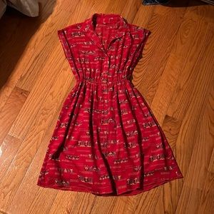 Vintage sleeveless red dress with pattern